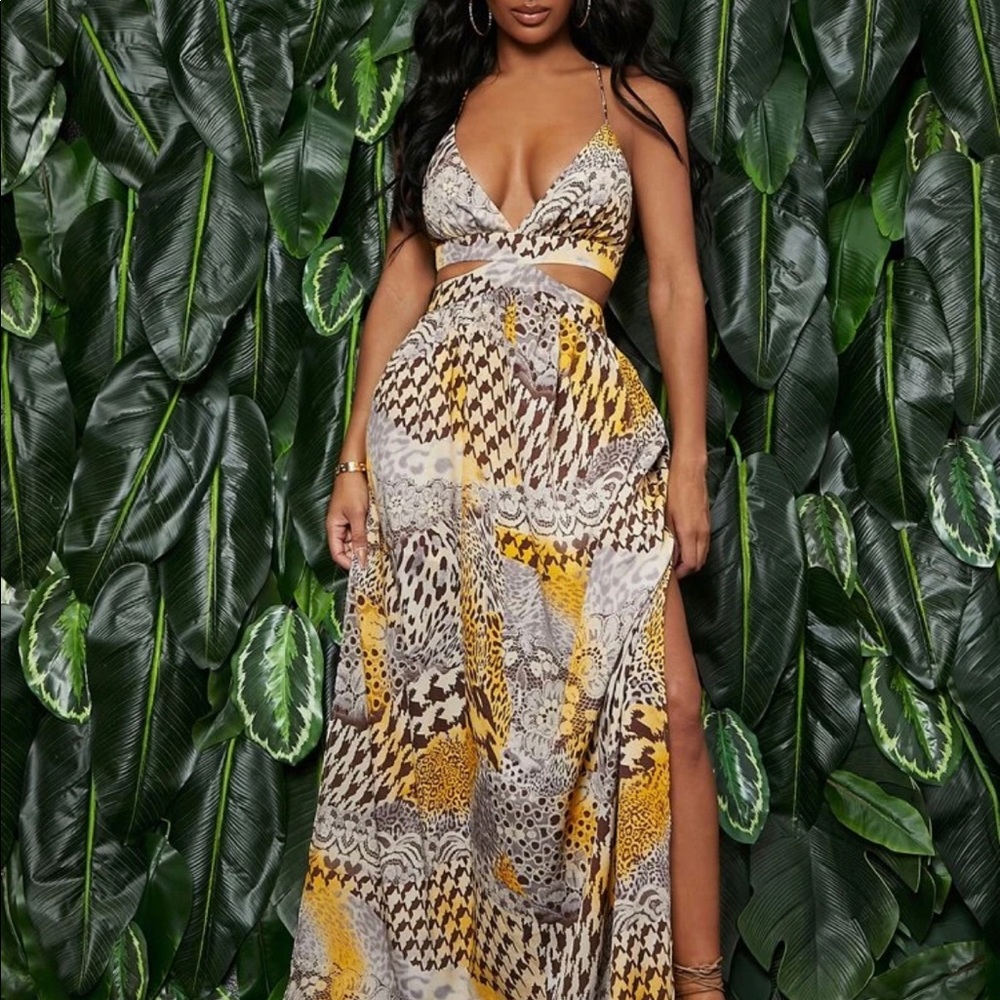 Animal print cross backless dress